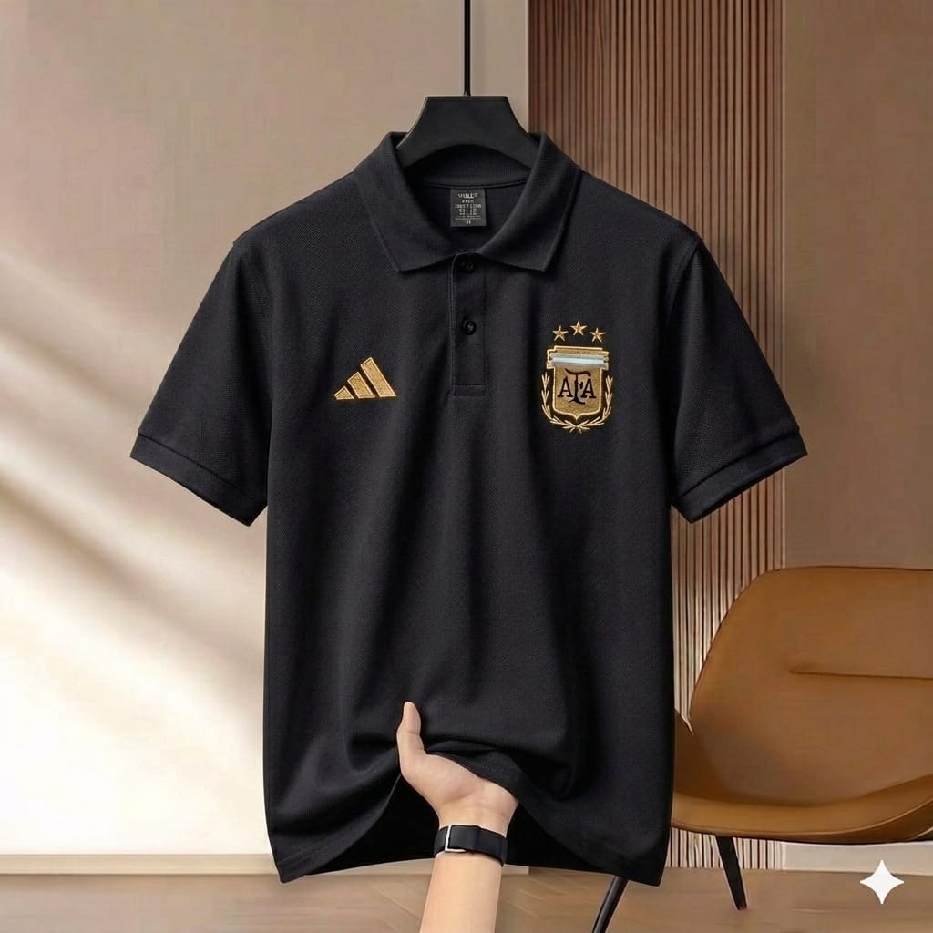 Super Premium China PK Cotton Jersey Polo Shirt For Men's [Argentina Jersey Black]